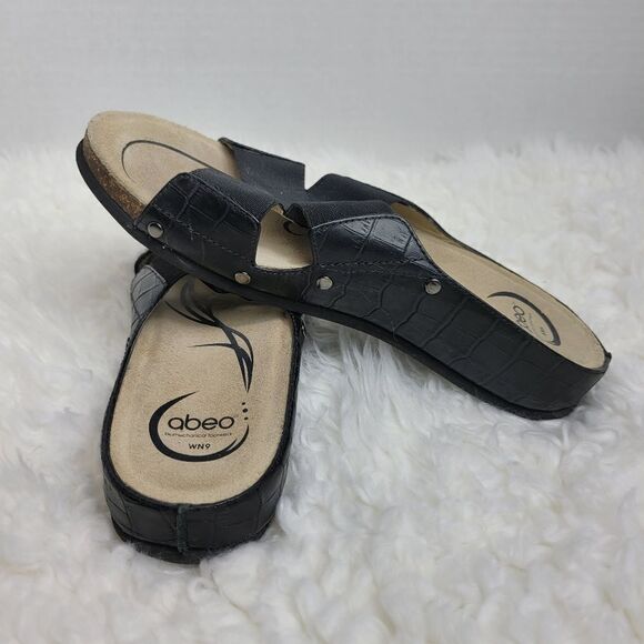 Abeo BIO System Sandals Womens Size 9 Footbed Coronado Croc Embossed Black - Picture 9 of 10